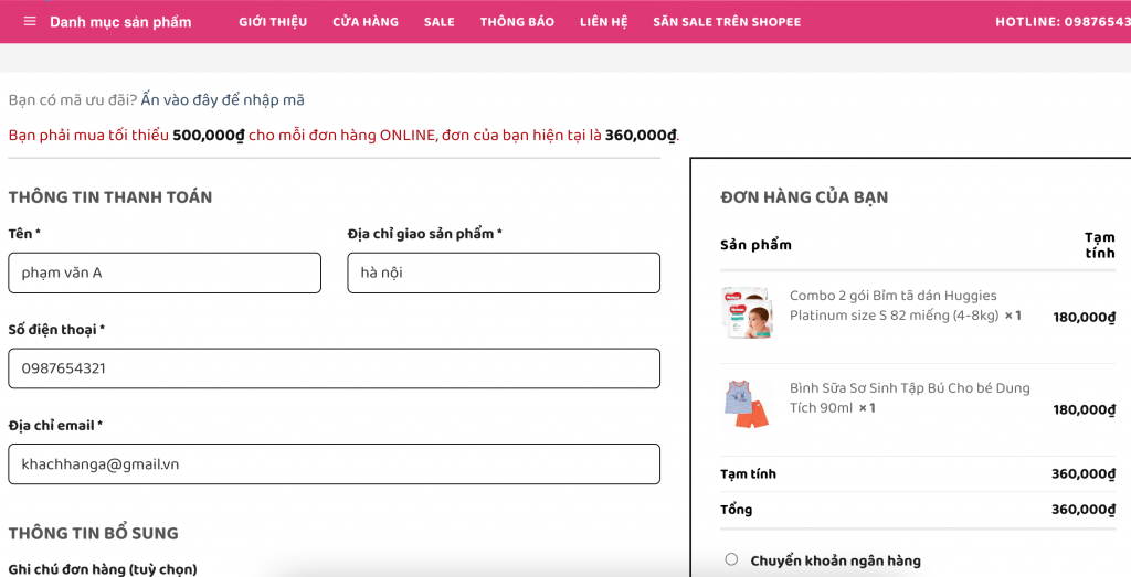 Plugin cài số lượng hoặc số tiền tối thiểu cho đơn hàng Woocommerce Wordpress